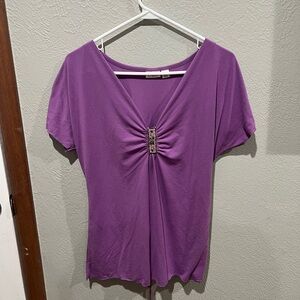 Cato V-Neck Purple Top with Front Detail Size L Very Pretty Top Ties In The Back